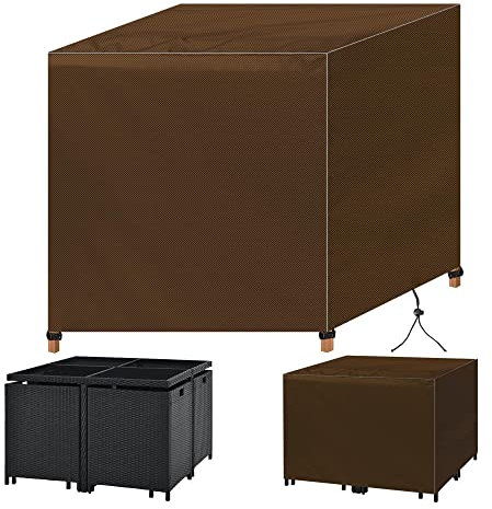 Abdeckung Gartenmöbel 115x115x74cm Braun Strandkorb Schutzhülle Mit Verstellbaren Kordelzügen Winddicht Winterfest und UV Beständig 420D Oxford-Gewebe