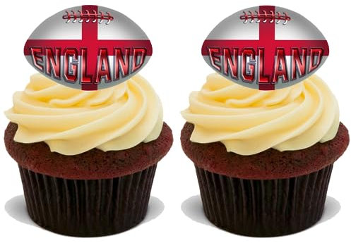 15x ENGLAND RUGBY BALLS Premium Edible Stand Up Rice Wafer Cake Toppers D1 BALL