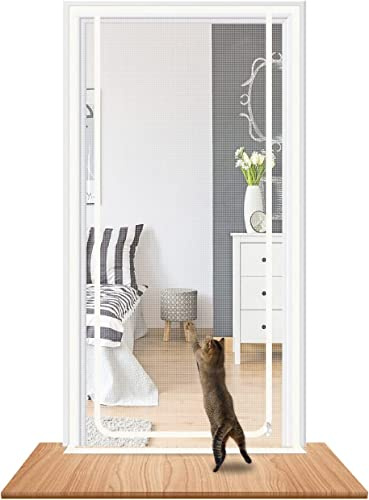Cat Screen Kattnät för balkong, husdjur skärmdörr, förhindrar att katter springer ut, kattnät dörr skärm för vardagsrum, sovrum, kök (matchande dörrstorlek: 100 cm x 220 cm, vit)