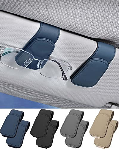 JEJA Soporte para Gafas de Sol para Coche 2 Piezas, Cuero Soporte para Gafas de Sol, Coche, Ticket Tarjetas, Clip Gafas, Soporte para Parasoles de Coche, Azul