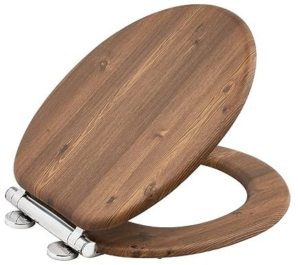AQUALONA® Premium Soft Close Toilet Seat - Moulded Wood - Stainless Steel Slow Close Hinges - Click, Lift & Clean Technology - Contemporary Design - Durable (Teak Toilet Seat)