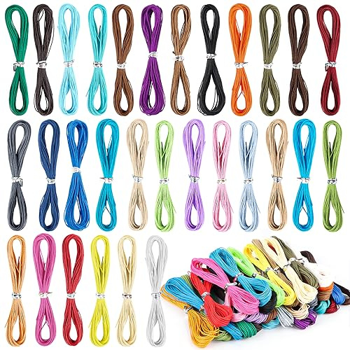 30 Rolls Waxed Polyester Cord 1mm Waxed String Wax Yarn Cotton Cord 10 m Diameter 1 mm Rattail Satin Nylon Wax Macrame Yarn Nylon Satin for Bracelets Necklace Craft DIY