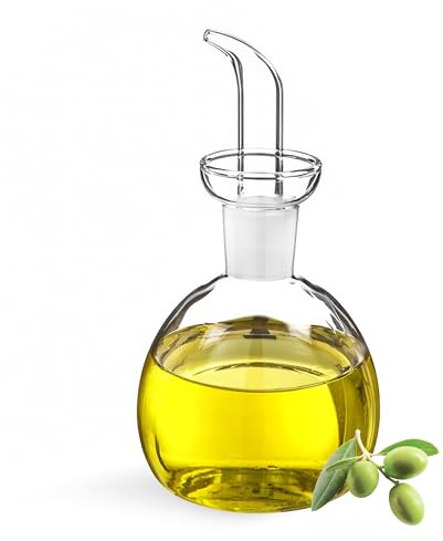 SNOWDVANCE Aceitera Antigoteo Cristal - Vinagrera de Vidrio Transparente para Cocina, Mesa Comedor Forma Redonda Dispensador Multifuncional (Antigoteo Redonda 250ml)