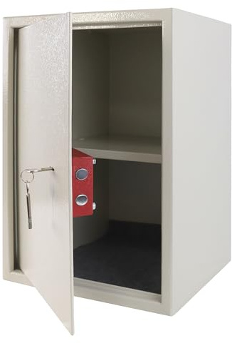 LARS360 Cassaforte per mobili a doppia barba, 35 x 31 x 50 cm, cassaforte con serratura a chiave, cassaforte da parete, per casa, ufficio, hotel, soldi (argento)