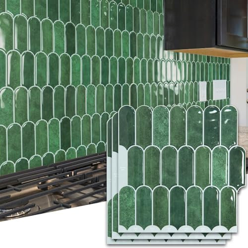 Art3d Lot de 10 feuilles de carreaux de carrelage mural en vinyle à décoller et à coller pour dosseret de cuisine, salle de bain, buanderie, 30,5 x 30,5 cm, vert