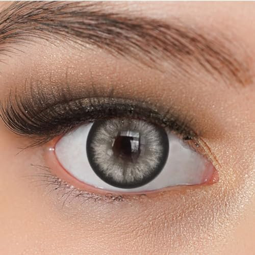 Kontaktlinsen farbig ohne Stärke grau | farbige graue Jahreslinsen | weiche Linsen | 2 Stück Farblinsen + Linsenbehälter | 0.0 Dioptrien | natürliche Farben | Charmiga Venice Gray