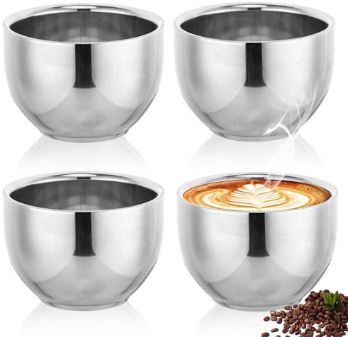 HOMURY 4er Espressotassen aus Edelstahl: 50ml Dickwandig Doppelwandig Kaffeegläser, Wärmeisolierte Bruchfest Espresso Gläser, Wiederverwendbar Trinkbecher Teetasse für Daheim, Party, oder Camping
