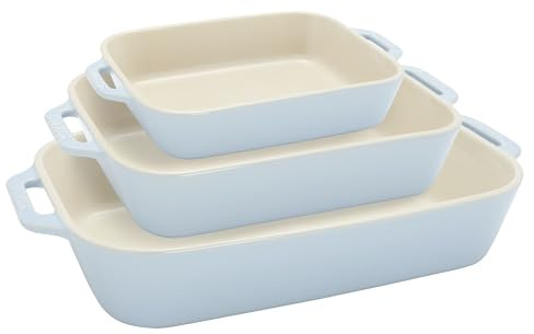 Staub Ceramic 3-pc Rectangular Baking Dish Set - Macaron Pastel Blue