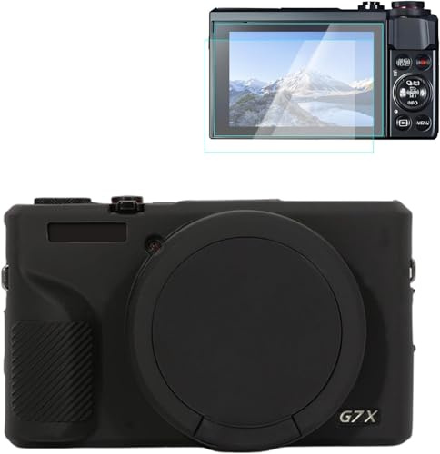 Rieibi Housse en Silicone pour Canon G7X Mark III Étui, G7X Mark III Accessoires avec 2 Protection Écran, Capuchon Optique Détachable pour Coque Canon G7x Mark 3