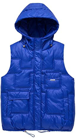 IQYU quiltad väst dam lätt övergångsjacka quiltad jacka dunväst kort väst med huva vinter sport lätt quiltad kappa varm elegant vinterrock glitter jacka ridväst utomhusväst softshelljacka, blå, M