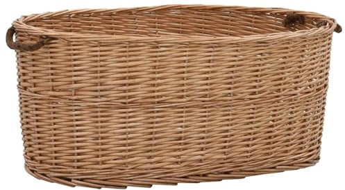 Sufrk Panier à bois avec poignées 78 x 54 x 34 cm Saule naturel, panier en osier porte-bois, panier de pique-nique de rangement, panier cadeau pour fête, collection châtaignes, champignons