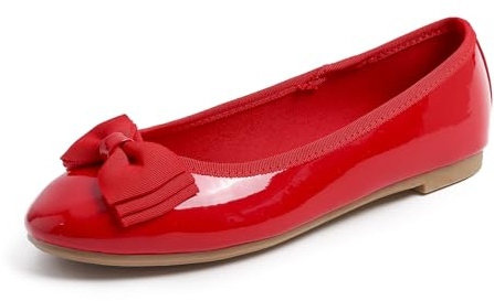 MEET JOLIE Women's Round Toe Cute Bow Trim Ballet Flats Red Patent Size 9.5 M US