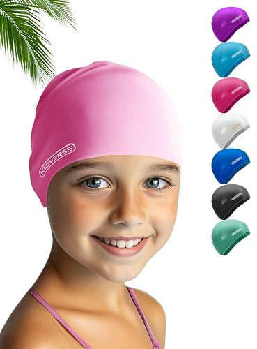 KIDVERSE Badekappe Kinder wasserdicht - Schwimmhaube Kinder mit Anti-Rutsch-Noppen - Badekappen für Schwimmer mit UV Schutz - Schwimmhaube Mädchen - Reißfeste Badehauben in verschiedenen Größen