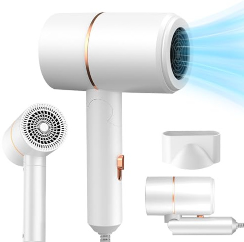 AVCXEC Asciugacapelli da Viaggio Pieghevole, Phon Capelli da Viaggio, 800W Phon Capelli Asciugacapelli Professionale da Viaggio, Maneggevole e Compatto, 2 temperature, per Salone e Casa (Blanc)