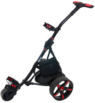M.Y Pro Series Electric Golf Trolley Black & Red | 18 Hole Lead Acid Battery Golf Trolley | 9 Speed Auto Distance Function | Easy To Assemble | Over £100 Free Accessories