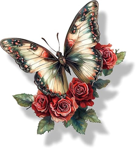 Red Butterfly Flower Vinyl Decals, Nature Decor, Wall Stickers | Cover Marks, Opaque Finish, No White Edges, Weatherproof, UK Manufactured, 20cm, 7cm, Use on Phones, Laptops, Cars and Toilet