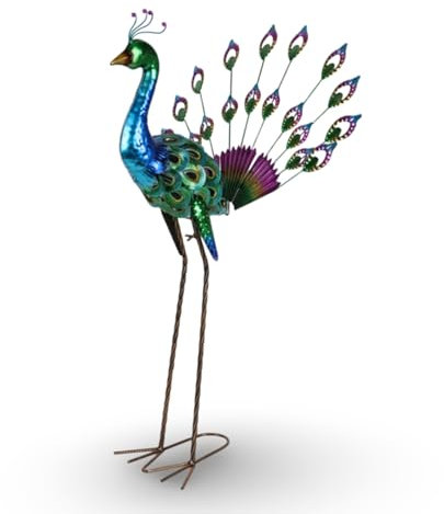 BURI Figura decorativa XXL de metal de pavo real, 86 cm de alto, escultura de jardín, decoración de jardín