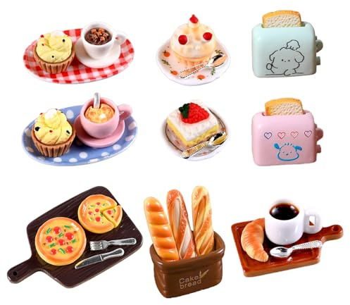 Comida Miniatura 30 Piezas, Comida y Bebida en Miniatura, Accesorios de Cocina de Simulación Ideal para Decorar, Pizza Pastel Pan Mixto Resina Accesorios para Casa de Muñecas