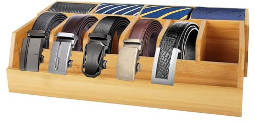 Niciksty Organizador de Cinturón de Madera, 10 Compartimentos, Soporte de Cinturón de Bambú para Armario y Cajón, Estante de Exhibición para Hombres y Mujeres, Color de Madera