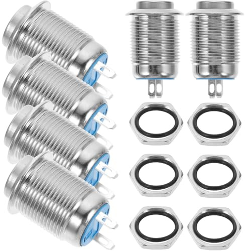 TOVINANNA Pulsante a Pressione Momentaneo 12Mm in Metallo Ripristino Automatico Set da 6 Pezzi per Camion e Barche Interruttore Industriale Ignifugo Adatto a Veicoli e Apparecchiature di