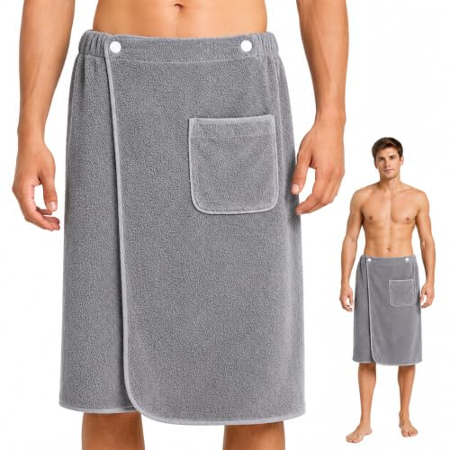 Yagaspantery Toalla Sauna para Hombre,Toalla de baño con Bolsillo para Sauna Fitness,Hombre Toalla Elástico y Ajustable,Ideal para Gimnasio,Reutilizable Secado Rápidopara,Ducha,Sauna,Playa,Gris