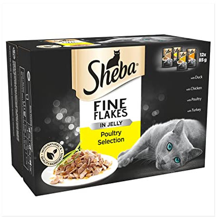 Sheba Fine Flakes Wet Cat Food with Poultry in Jelly 85 g (Pack of 12)