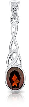 DTPsilver® Halsband med hänge i fint silver 925 - keltisk knut och halvvärdefull natursten - med eller utan kedja - gourmetnät - justerbar längd: 40 till 45 cm, Sterlingsilver, Granat