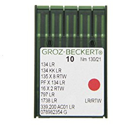 GROZ-BECKERT 10-pack lädernål 134 LR med rund kolv och skärspets för industrisugmaskiner