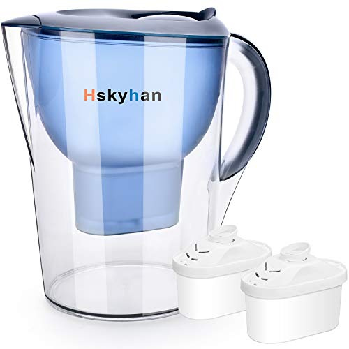 Hskyhan - Brocca per filtro dell'acqua alcalina, 3,5 litri, per migliorare il pH, 2 filtri inclusi, senza BPA, sistema di filtraggio a 7 stadi per purificare, colore blu