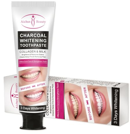 AICHUN BEAUTY Charcoal 3 Day Whitening Toothpaste Collagen Removes Stains Removes Yellow Teeth 100ml