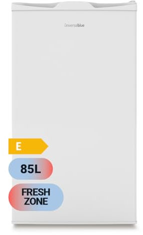 UNIVERSALBLUE Frigorífico Mini Bajo Encimera 90L Blanco - Puerta Reversible, Bajo Consumo, Congelador 0º a -3º, Almacenamiento Fácil, Luz Interior | Nevera Mini