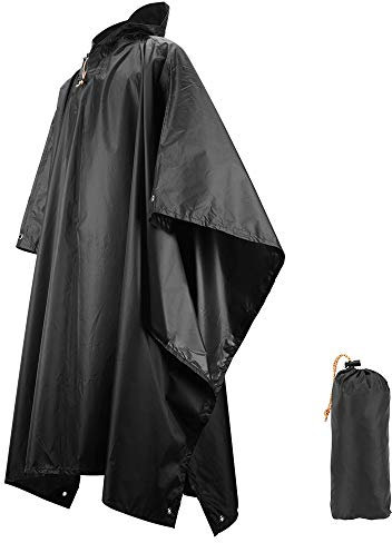 LAMA Multifunktionaler Regenponcho Regencape Regenmantel Regenjacke Regenschutzbekleidung Raincoat als Picknickdecke Sonnensegel für Herren Damen Fahrrad Motorrad Wandern Camping Reisen Schwarz