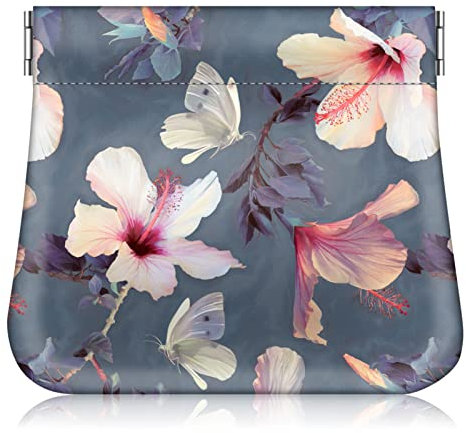 Fintie Portemonnaie Damen Klein, Premium Kunstleder Geldbörse Geldbörse Geldbeutel Portemonnaie Klein Coin Purse Münzgeldbörse Münzbeutel Schlüsseletui für Damen, Blühender Hibiskus