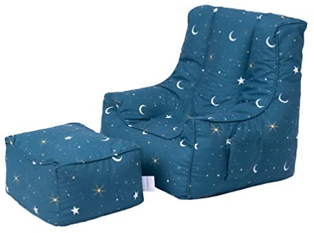 Ready Steady Bed Kinder Sitzsack mit Fußhocker |weicher und sicherer Sitz zum Spielen für Ihr Kind | Ergonomisch gestalteter Kleinkind Sessel | Comfy Kindermöbel (Mondschein)