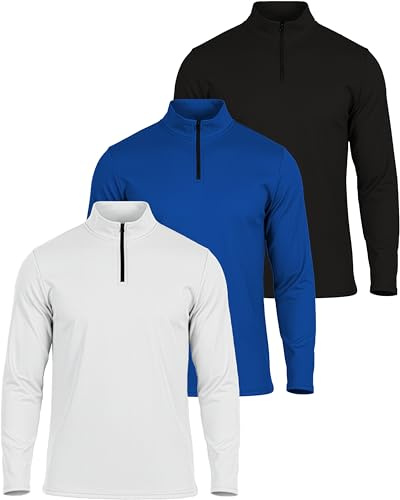 Real Essentials 3 Pack: Men's Mesh Long Sleeve Athletic Quarter Zip Pullover - Outdoor UPF 50+-Set 3,XXL