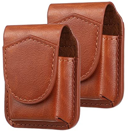 2 Stück Leder Schutzhülle Für Feuerzeuge, Tragbare Aufbewahrungstasche Mit Metallschnalle, 7.50X6.00X3.00Cm, Zigarettenetui Für Herren, Outdoor Und Camping