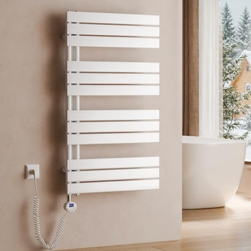 S'AFIELINA toallero eléctrico con termostato Blanco, 1041x600mm, 600W, radiador eléctrico para Toallas, Resistencia eléctrica, Temporizador, termoarredo para baño, Panel con conexión Lateral
