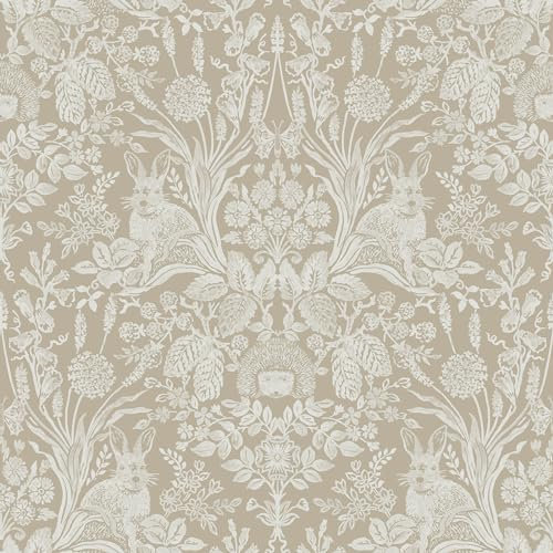 Holden Decor Harlen 13559 Papier peint Motif hérissons, lapins, fleurs Beige