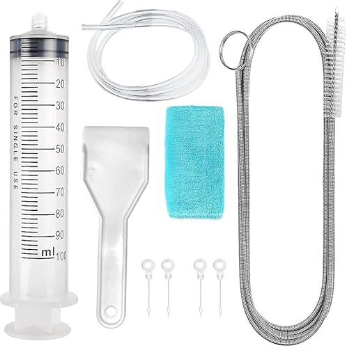 9 Kit Pulizia Frigorifero, Pulizia Fori di Scarico, Con Frigorifero Raschietto, siringa grande, Spazzola, Pulizia FrigoriferoTubo e Tappo Foro di Scarico Sbrinatore Freezer