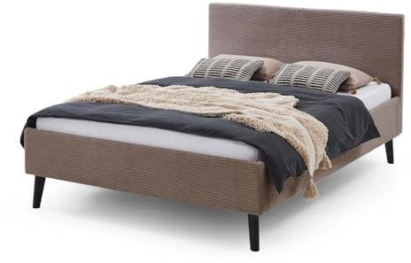 Furn.Design Polsterbett 140 x 200 cm in Taupe braun Cord Einzelbett mit Massivholzfüßen Höhenverstellbare Liegehöhe Teenagerbett Isola (140 cm)