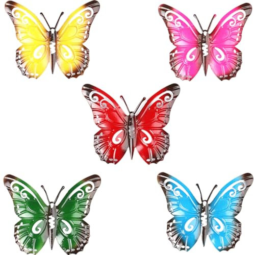 PHCOZY 5 Pcs Grandes Décorations de Jardin Papillon en Métal Extérieur Papillon en Métal d'art Mural Extérieur pour Murs Extérieurs Clôtures 27 x 22 cm