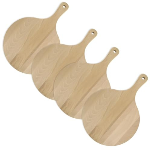 Fackelmann 9925050 Lot de 4 planches à pizza, planche en bois, planche à découper, planche ronde, 4 planches à découper rondes, Bois, 30 cm, Marron 9