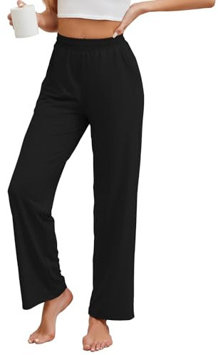 HAPYWER Jogginghose Damen Lange Hose Gerades Bein Haremshose luftig Lang Yogahose Locker Schlupfhose mit Tasche(Schwarz,XL)