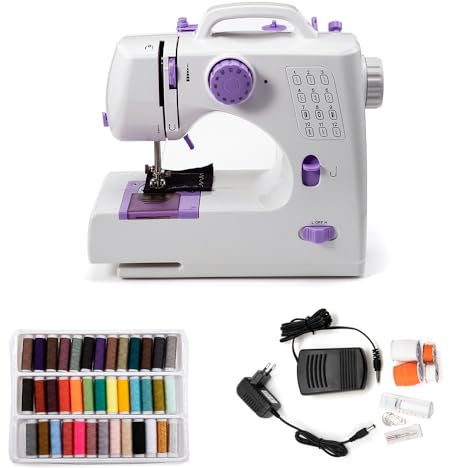 Nähmaschine, Mini elektrische tragbare Nähmaschine für Anfänger, 12-Stich Dual Speed mit Fuß Pedal Nähset (Lila)