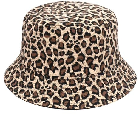 VJUYSW Leopardenmuster Fischerhut, Bucket Hat, Damenhut, Sonnenhut Herren, Reversibel Fischerhüte, Anglerhut, Faltbar Freizeithut, für Damen und Herren, Urlaub, Wandern, Camping, Einkaufen