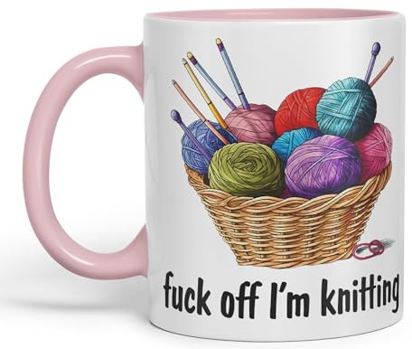 Vixar I'm Knitting f.. Off Joke Sarcastic Ceramic Coloured Mug Cup for Tea Coffee Hot Brew 330ml 11Oz (Pink)