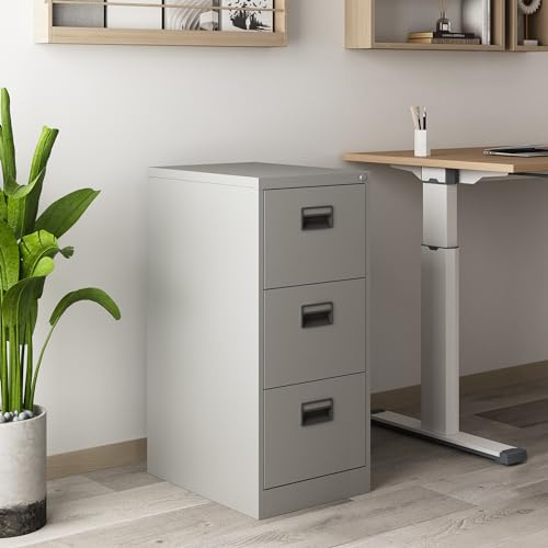 [en.casa] Lådskåp Räekkylä kontorsskåp med 3 lådor arkivskåp 103 x 45 x 62 cm universalskåp förvaringsskåp låsbart stål grå