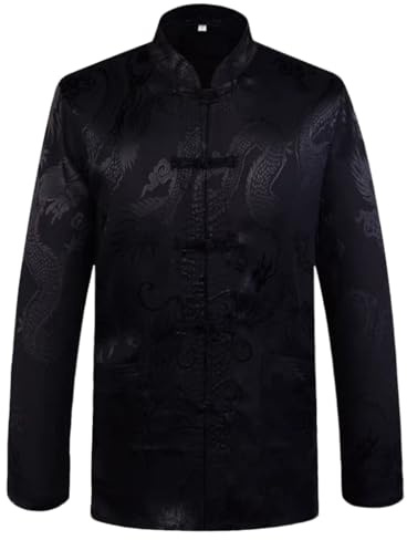 Tang Suit Men Hanfu Chinese Traditional Clothes Long Sleeve Top and Pants,Kung Fu Shirt Uniform Tang Suit Jacket Men Silk (Black, S)