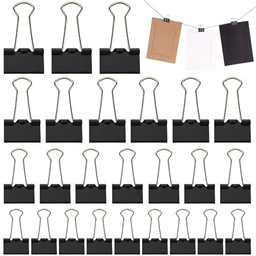 75 Stück Foldback Klammern Set, 15mm/19mm/25mm/32mm Schwarz Binder Clips Büroklammern, Vielzweckklammern Dokumenten Clips, MetallKlammern Papierklammern für Schule Bürobedarf Briefpapier Notizen