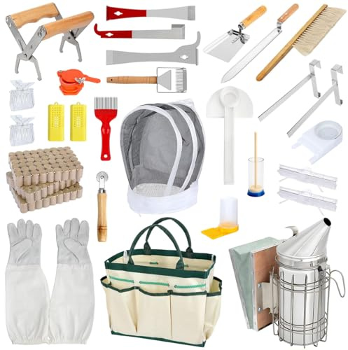 Imkereibedarf Zubehör, Bienenstock-Starter-Set, Alle Imkereiwerkzeuge und -geräte, Bienenraucher-Set für die Imkerei für Anfänger und Profis (32-teiliges Imkereibedarfs-Set)